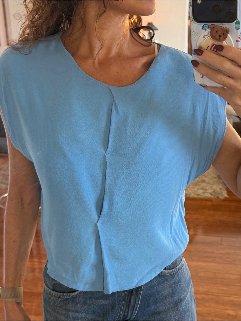 Zara Light Blue Pleated Front Women's Top